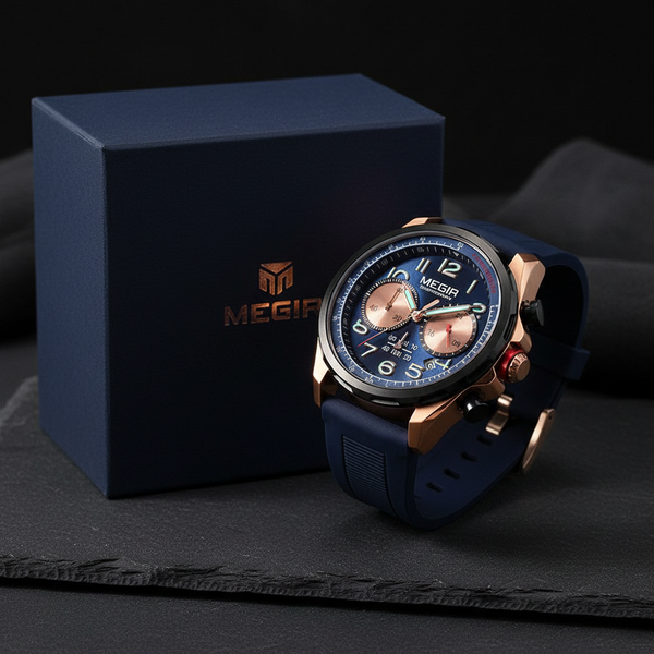 MEGIR Men’s Military Sport Watch – Chronograph, Silicone Strap