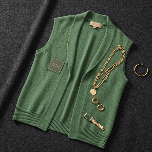 Women’s Apple Green Cashmere Sleeveless Gilet – RIA 4