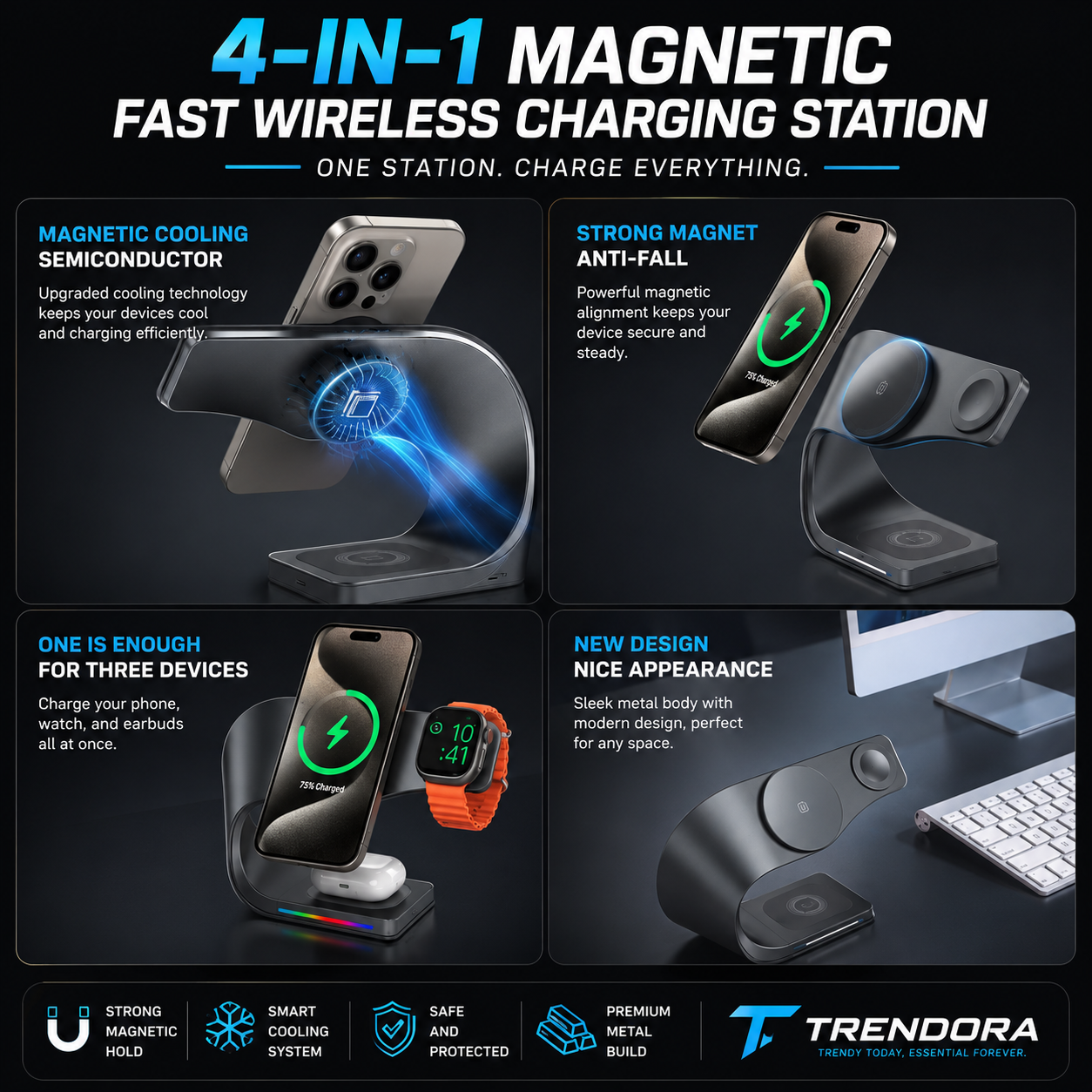 4-in-1 Magnetic Wireless Charging Station | Fast Charge for iPhone, Apple Watch & AirPods
