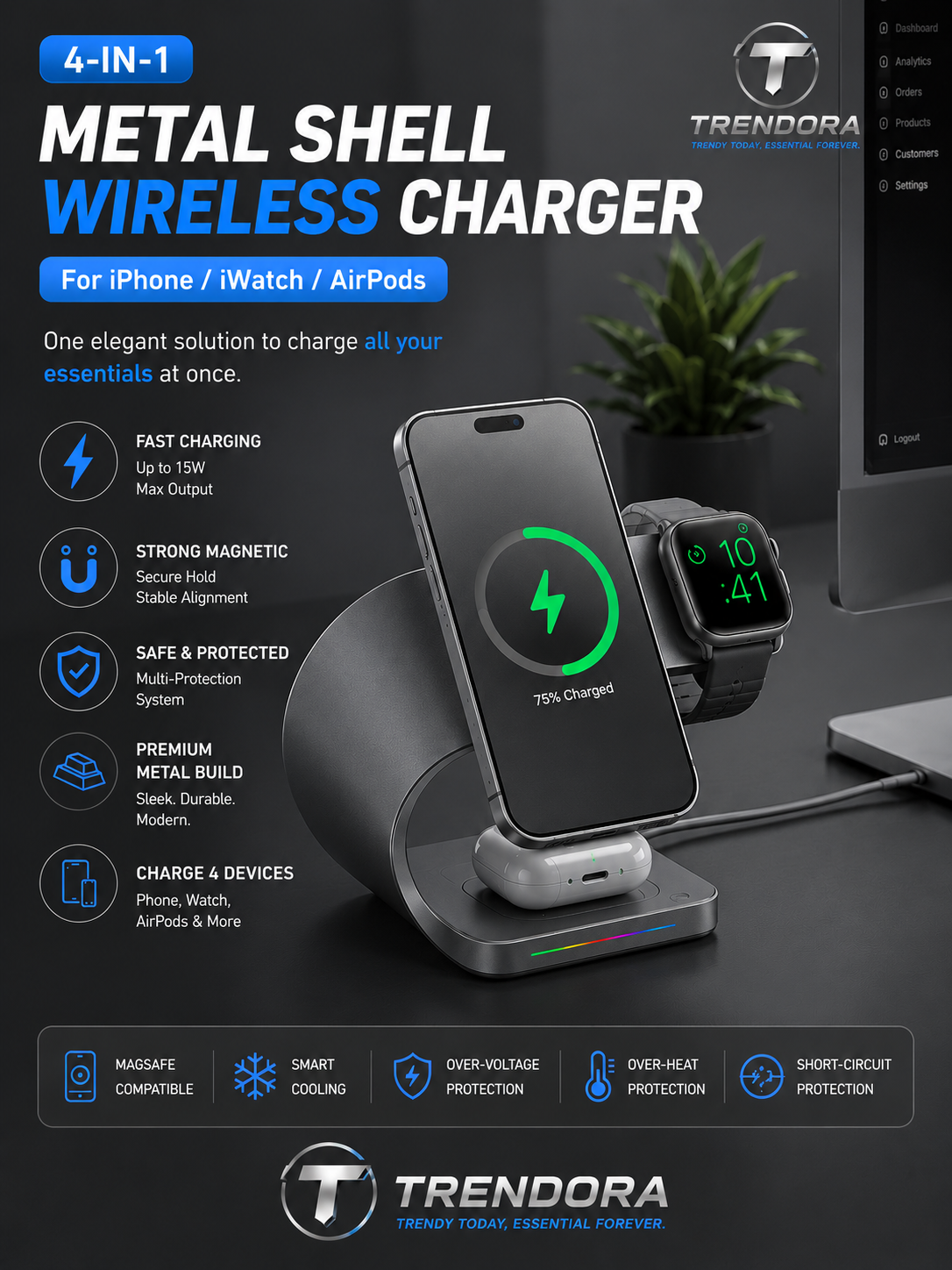 4-in-1 Magnetic Wireless Charging Station | Fast Charge for iPhone, Apple Watch & AirPods