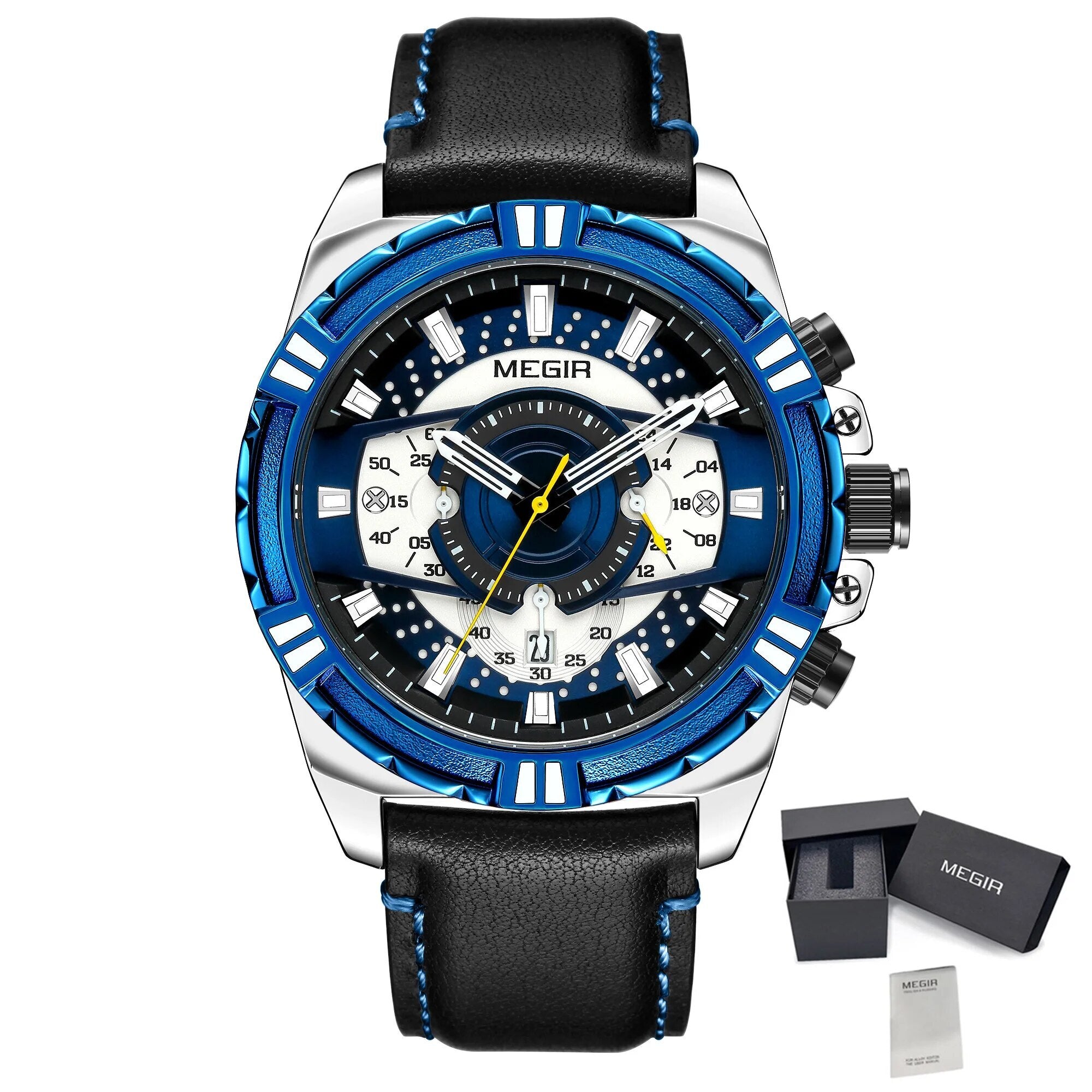 MEGIR Men’s Chronograph Watch – Leather Strap, Waterproof