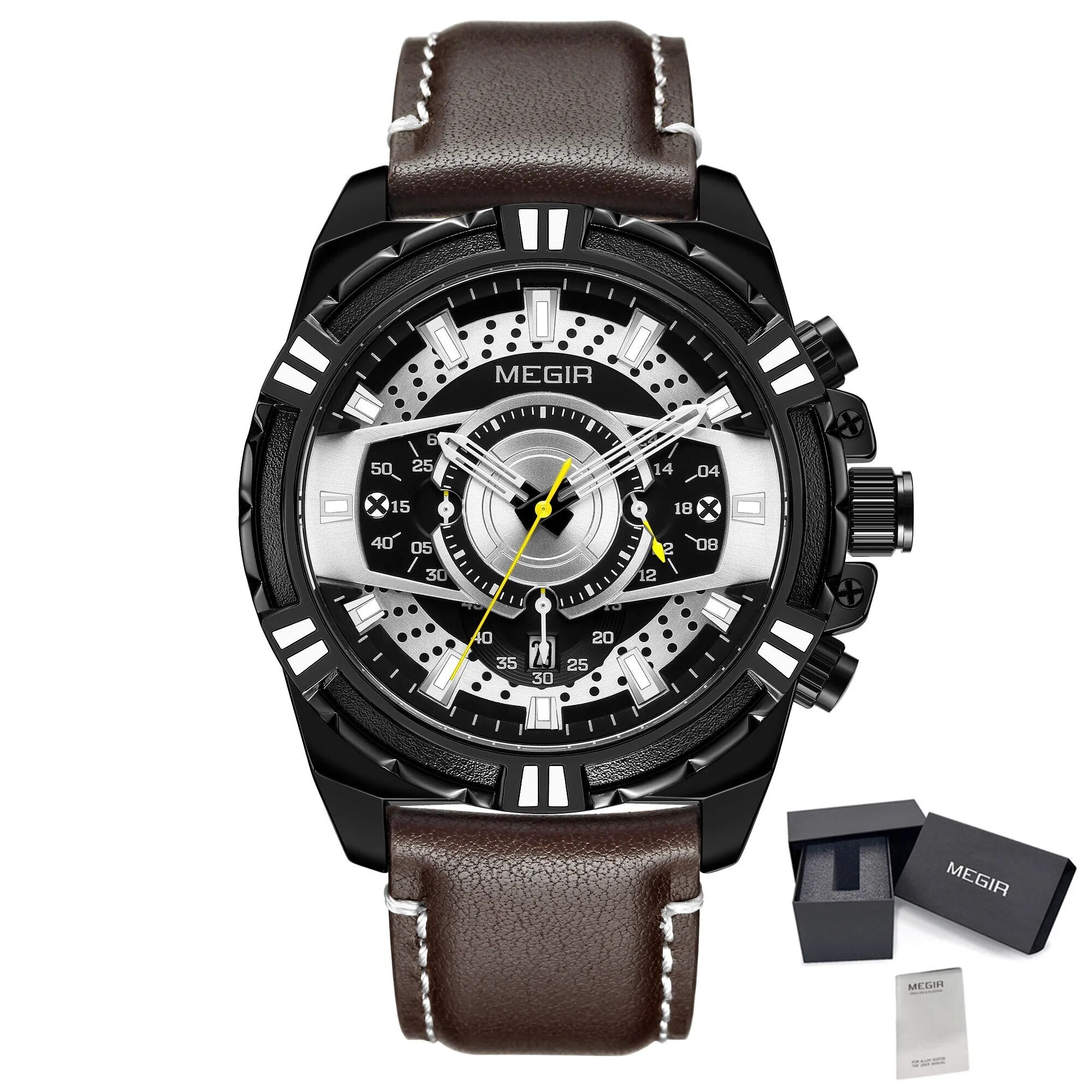 MEGIR Men’s Chronograph Watch – Leather Strap, Waterproof