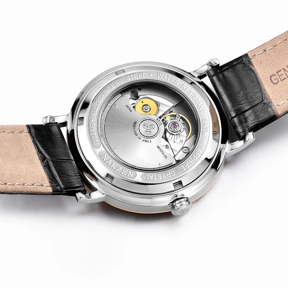 NAKZEN Men’s Automatic Watch – Leather Strap, Miyota 9015
