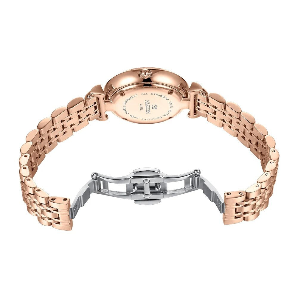 NAKZEN Crystal Women’s Watch – Rose Gold, Waterproof Bracelet