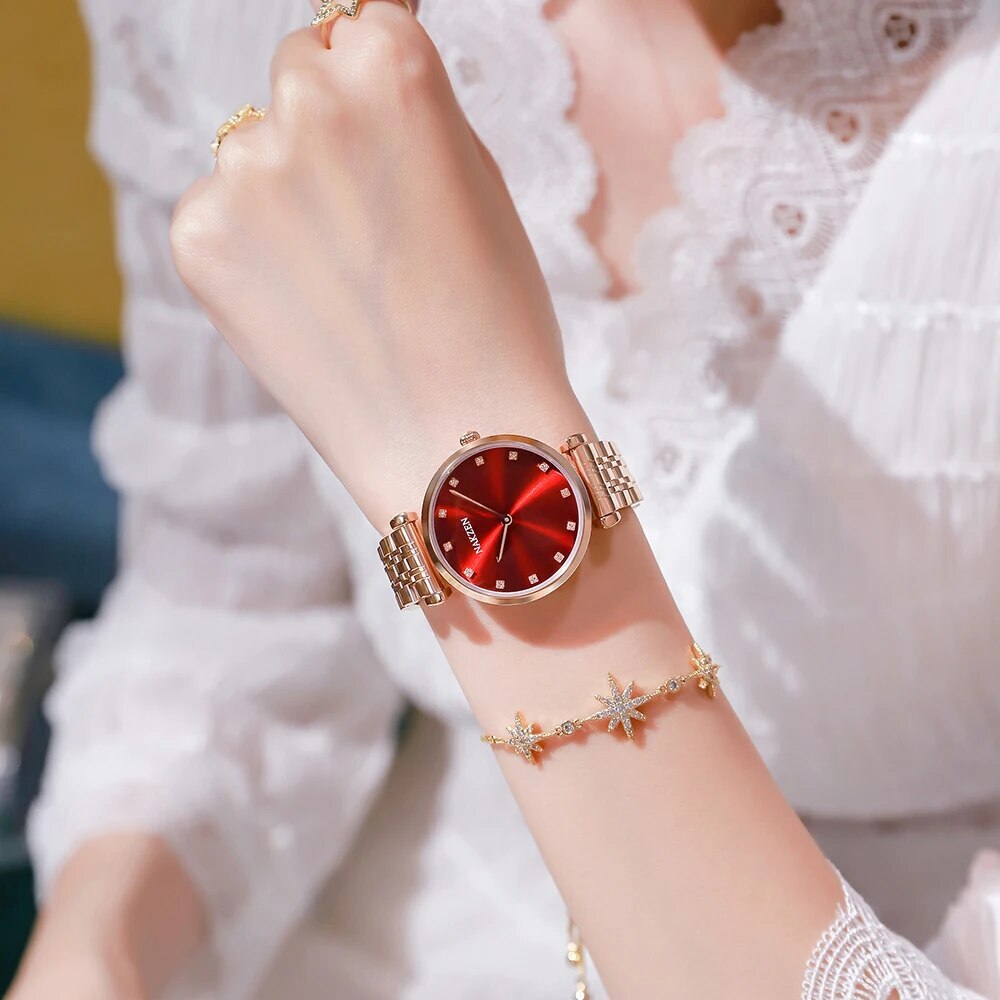 NAKZEN Crystal Women’s Watch – Rose Gold, Waterproof Bracelet