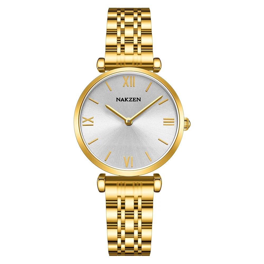 NAKZEN Crystal Women’s Watch – Rose Gold, Waterproof Bracelet