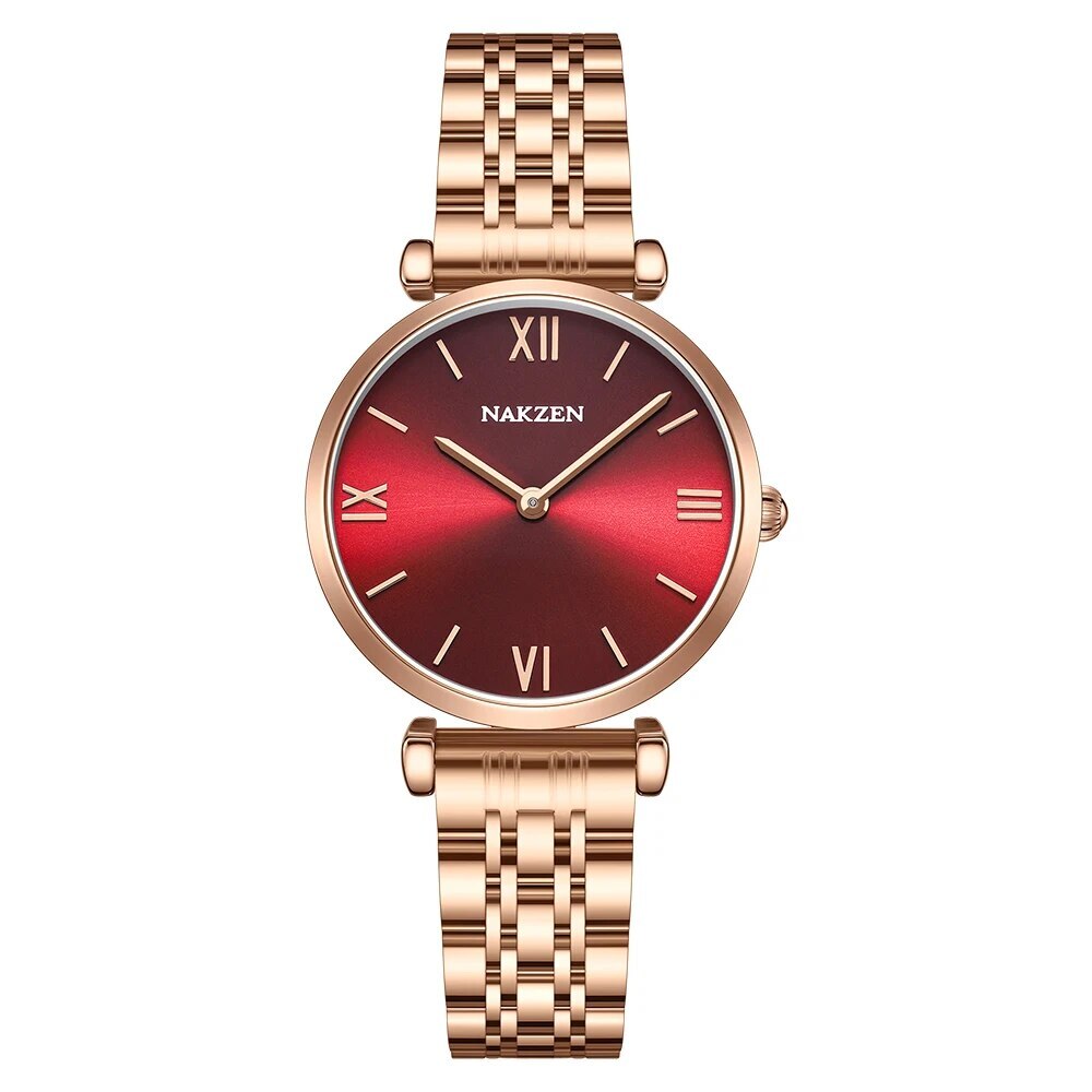 NAKZEN Crystal Women’s Watch – Rose Gold, Waterproof Bracelet