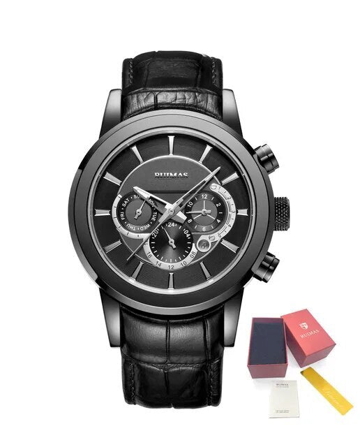RUIMAS Men’s Mechanical Watch – Leather Strap, Chronograph