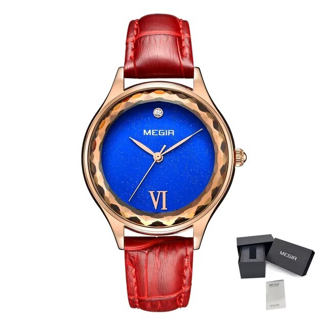 MEGIR Women’s Dress Watch – Leather Strap, Waterproof, Quartz