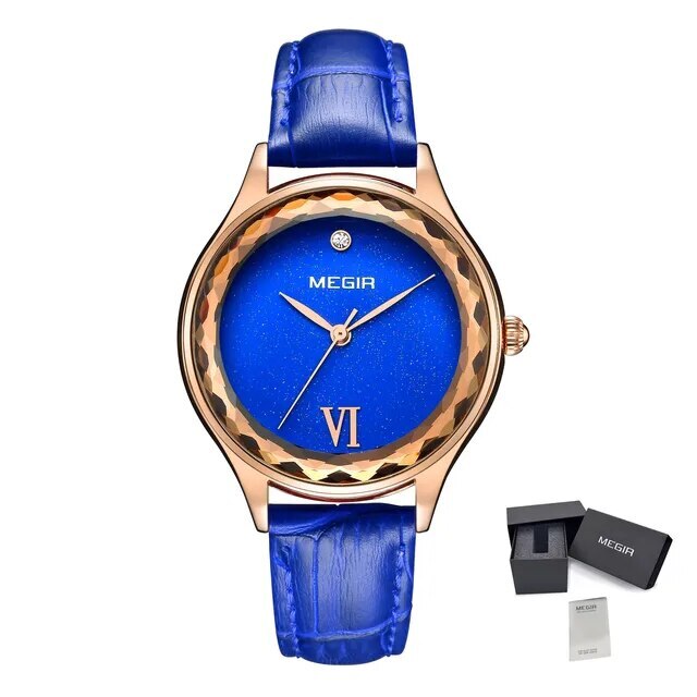 MEGIR Women’s Dress Watch – Leather Strap, Waterproof, Quartz