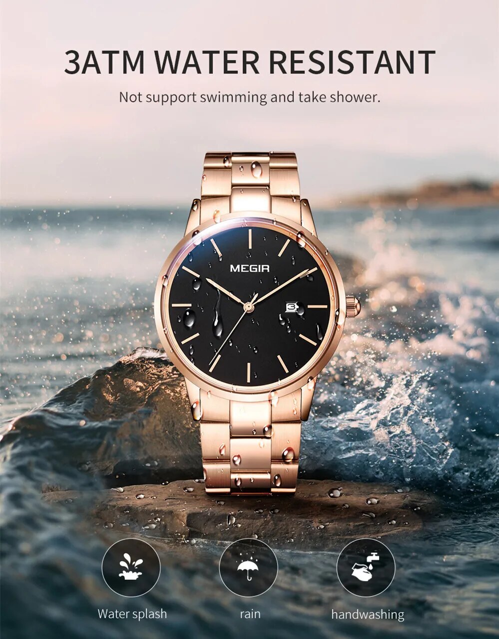 MEGIR Men’s Business Quartz Watch – Steel Band, Waterproof