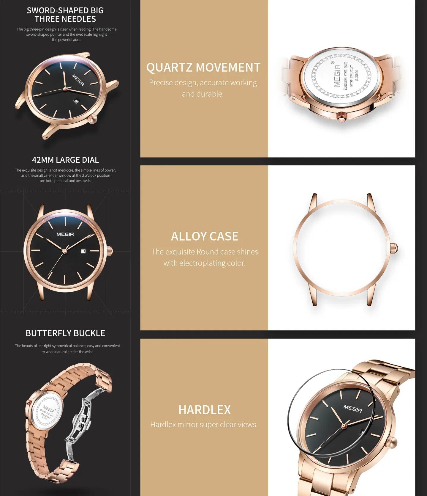 MEGIR Men’s Business Quartz Watch – Steel Band, Waterproof