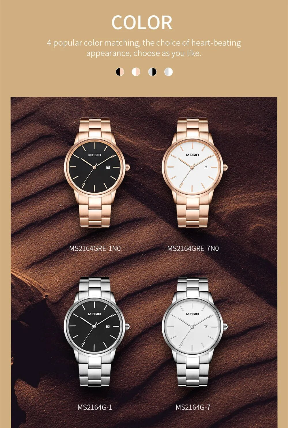 MEGIR Men’s Business Quartz Watch – Steel Band, Waterproof