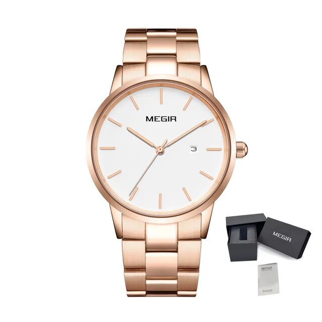 MEGIR Men’s Business Quartz Watch – Steel Band, Waterproof