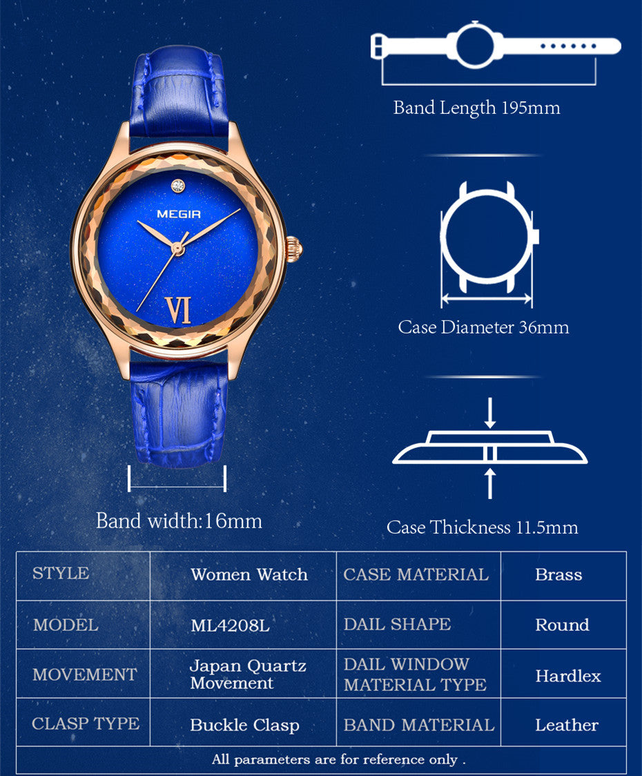 MEGIR Women’s Dress Watch – Leather Strap, Waterproof, Quartz