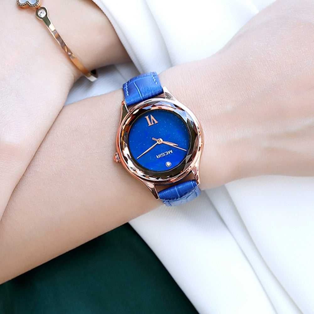 MEGIR Women’s Dress Watch – Leather Strap, Waterproof, Quartz