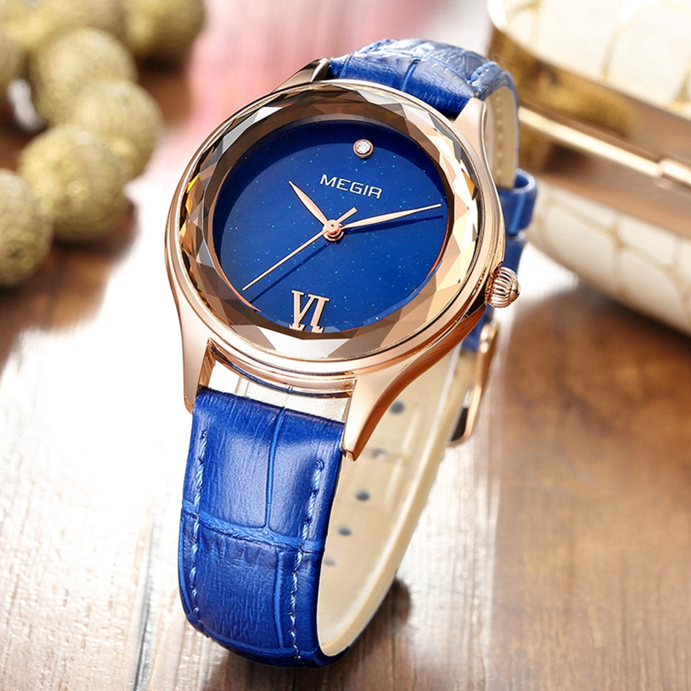MEGIR Women’s Dress Watch – Leather Strap, Waterproof, Quartz
