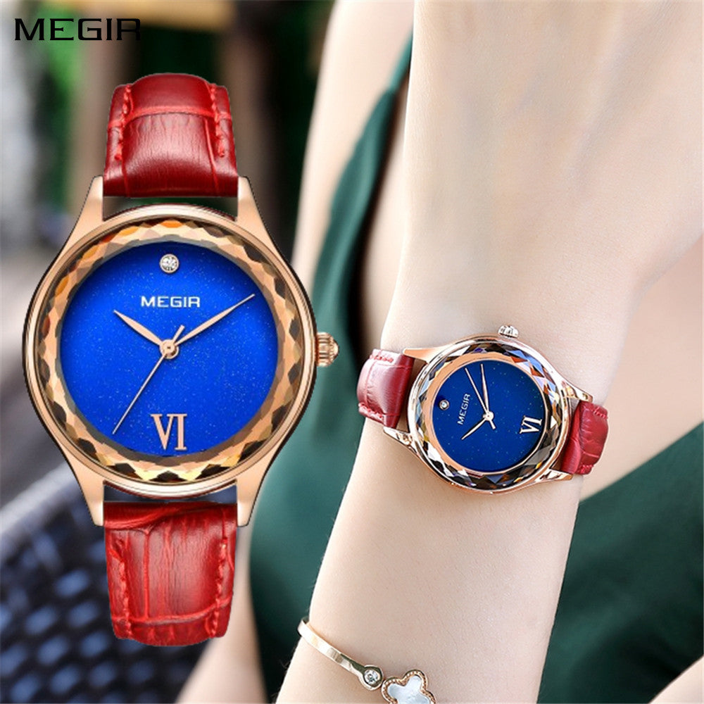 MEGIR Women’s Dress Watch – Leather Strap, Waterproof, Quartz