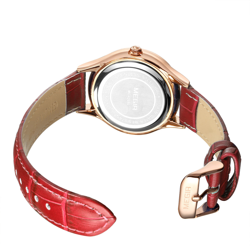 MEGIR Women’s Dress Watch – Leather Strap, Waterproof, Quartz