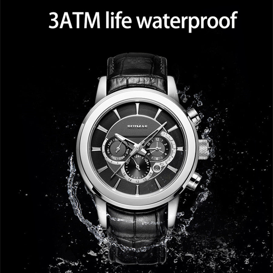 RUIMAS Men’s Mechanical Watch – Leather Strap, Chronograph