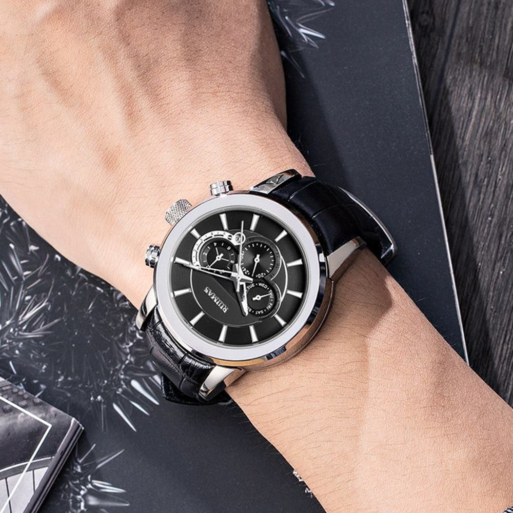 RUIMAS Men’s Mechanical Watch – Leather Strap, Chronograph