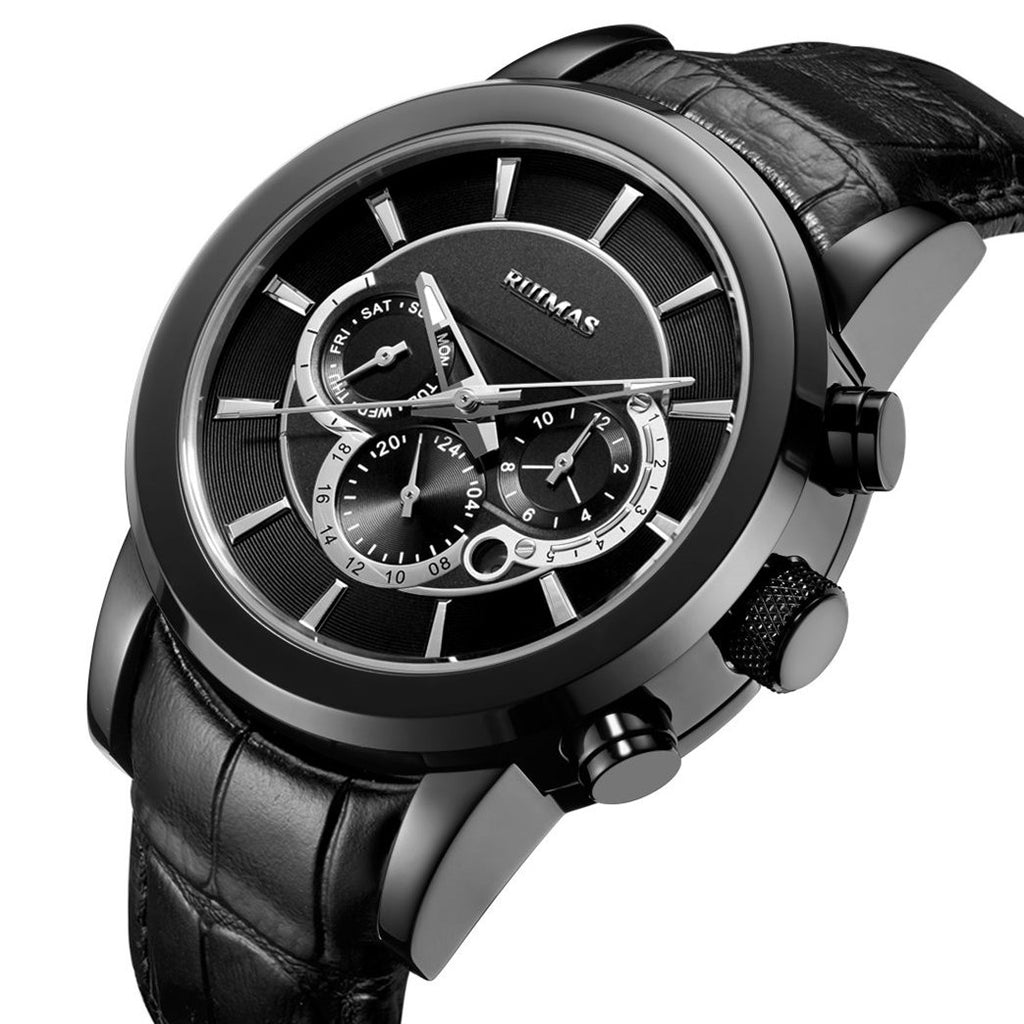 RUIMAS Men’s Mechanical Watch – Leather Strap, Chronograph