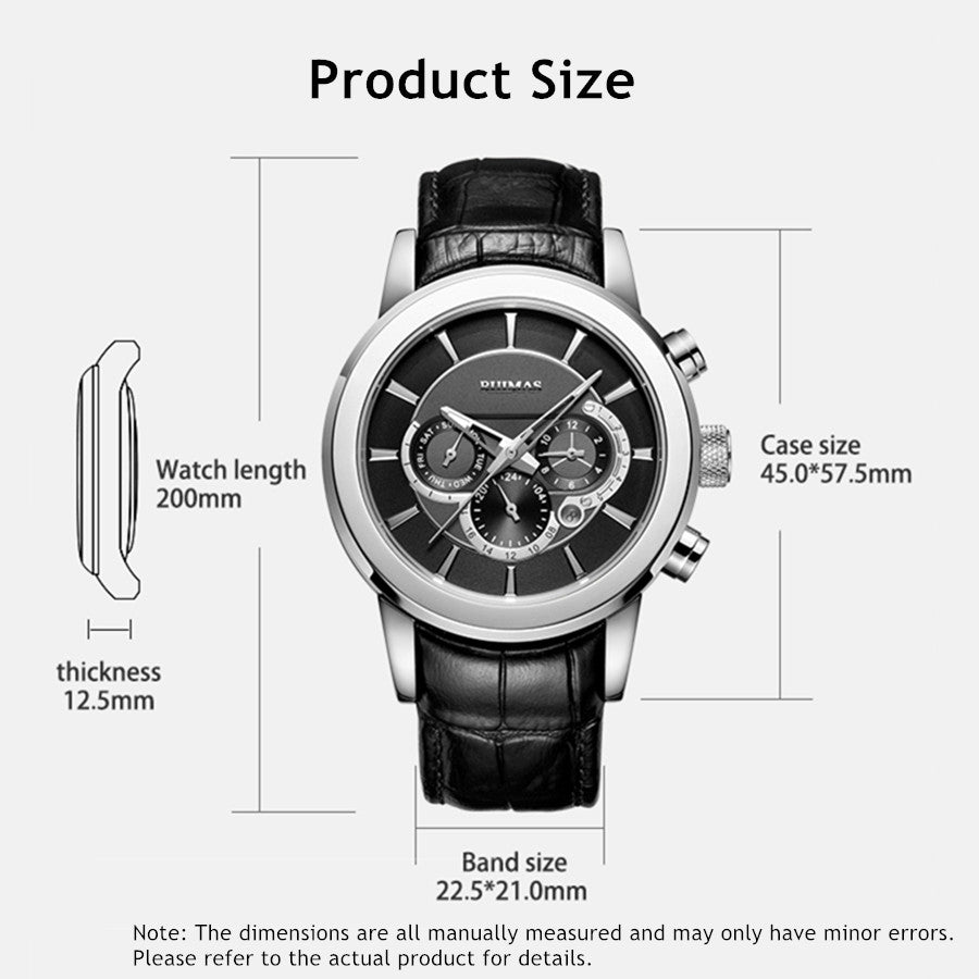 RUIMAS Men’s Mechanical Watch – Leather Strap, Chronograph