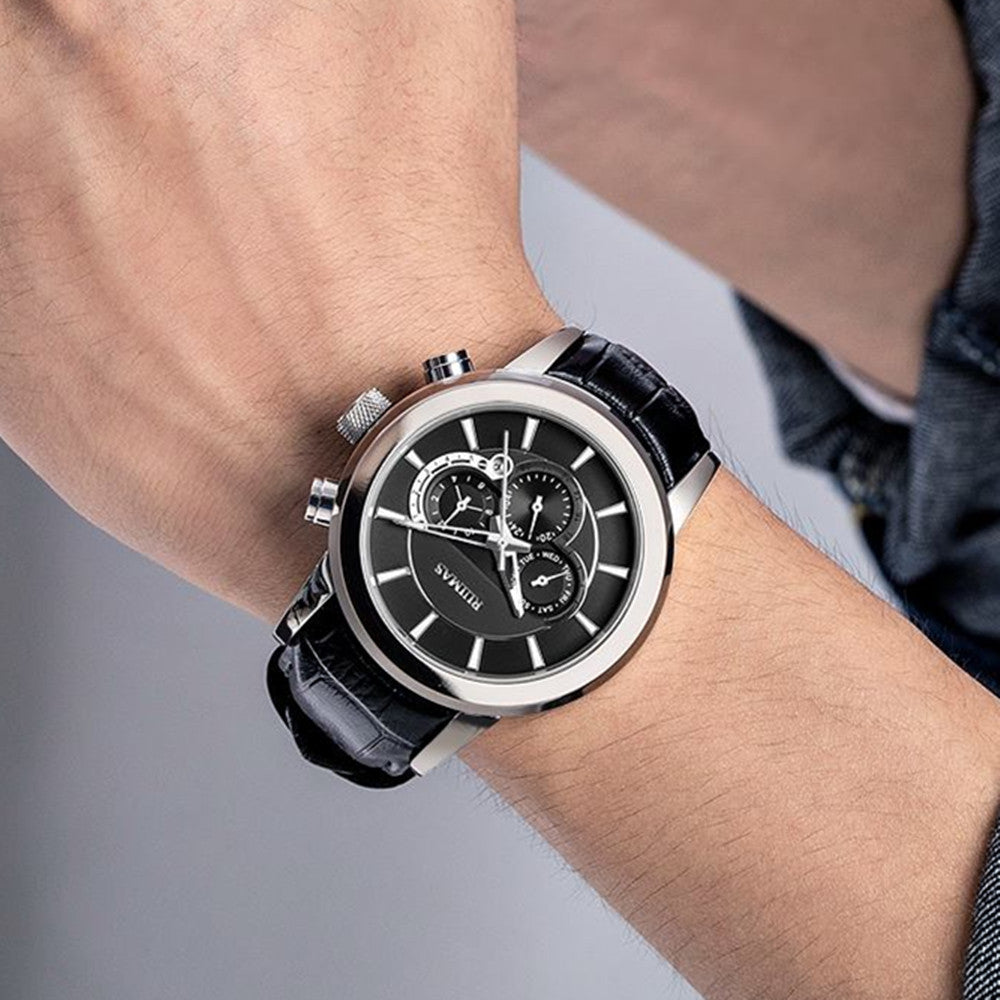 RUIMAS Men’s Mechanical Watch – Leather Strap, Chronograph