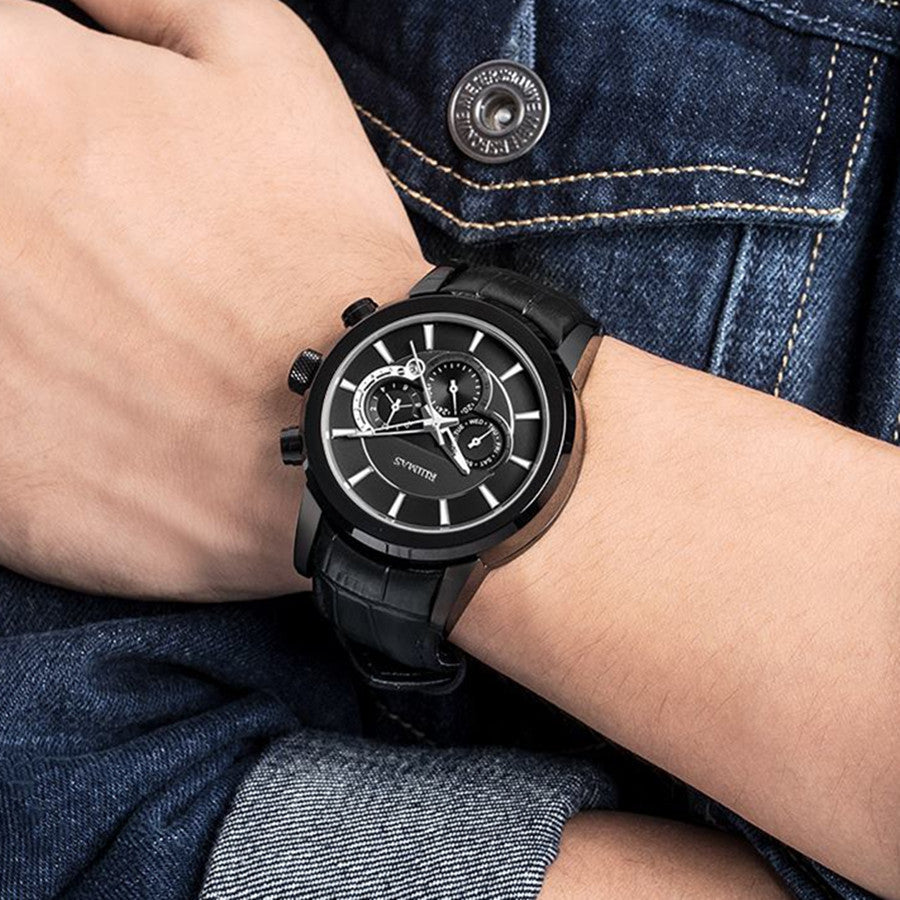 RUIMAS Men’s Mechanical Watch – Leather Strap, Chronograph