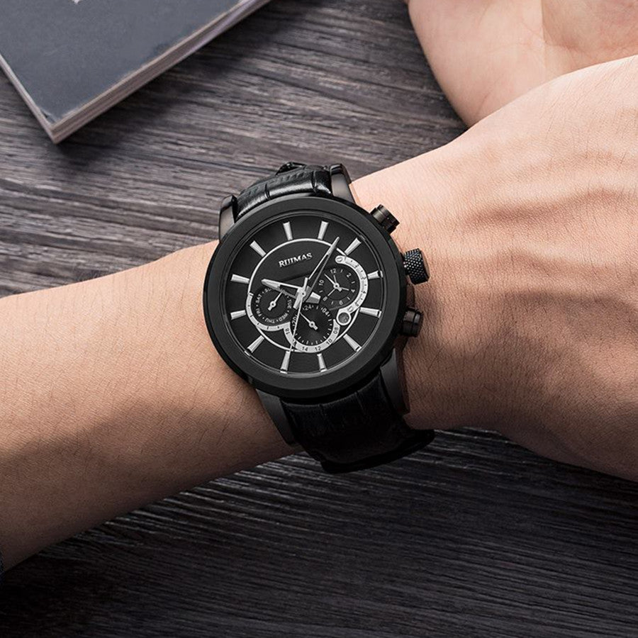 RUIMAS Men’s Mechanical Watch – Leather Strap, Chronograph