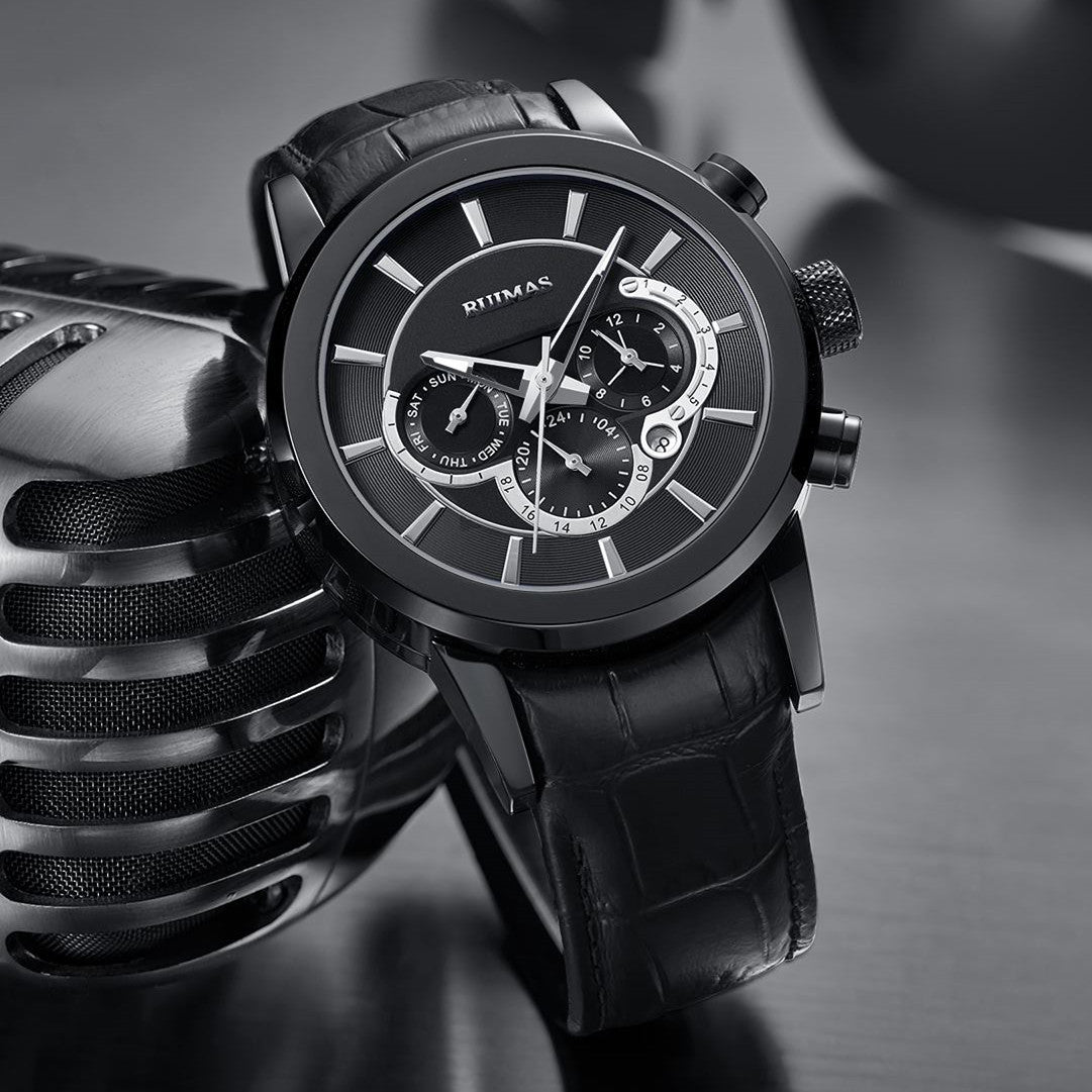 RUIMAS Men’s Mechanical Watch – Leather Strap, Chronograph