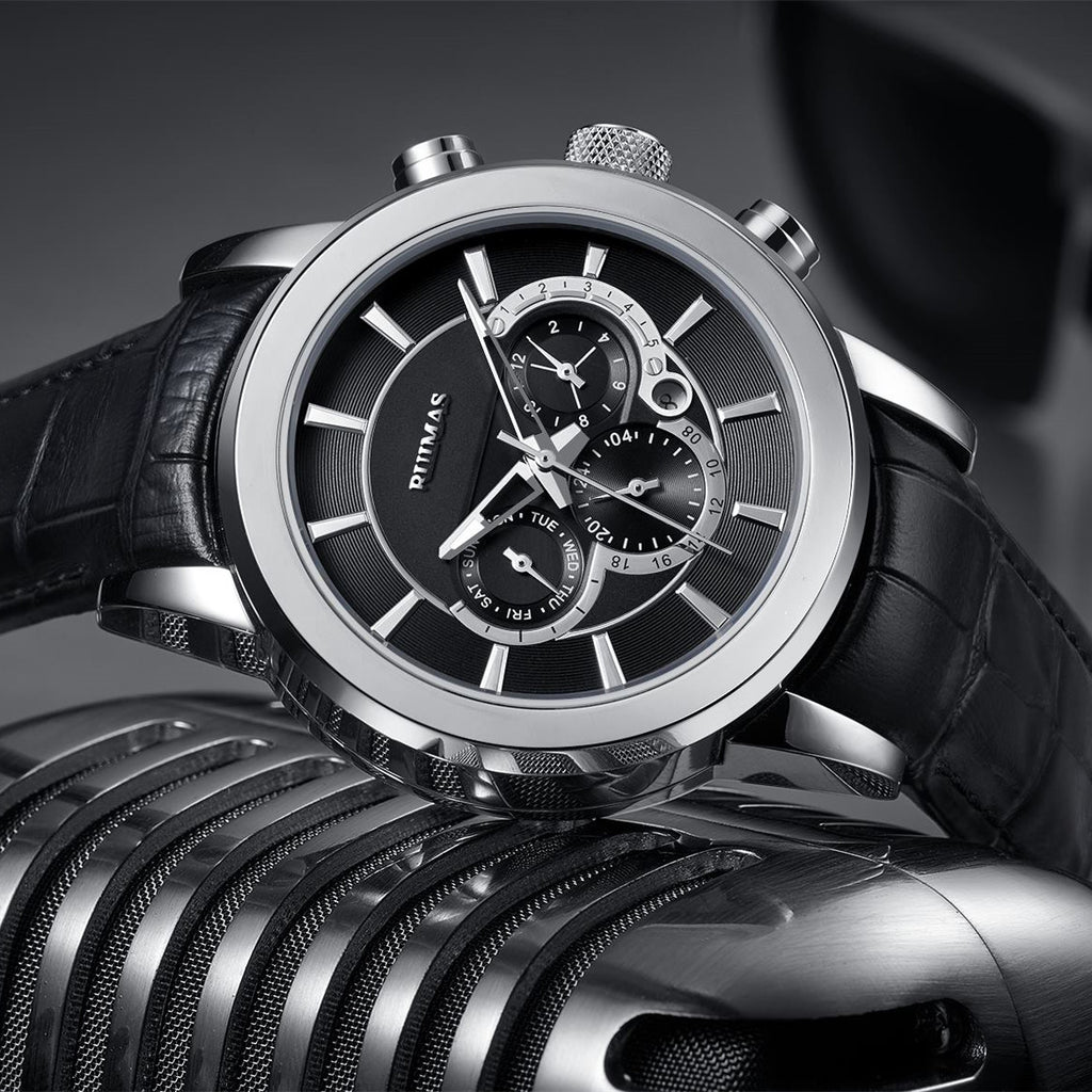RUIMAS Men’s Mechanical Watch – Leather Strap, Chronograph