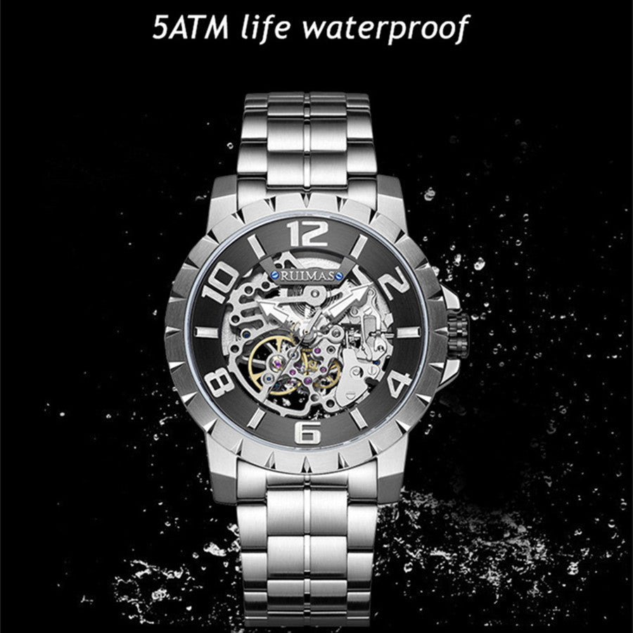 RUIMAS Men’s Automatic Watch – Stainless Steel, 5ATM Waterproof