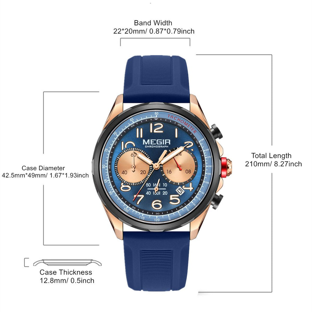 MEGIR Men’s Military Sport Watch – Chronograph, Silicone Strap