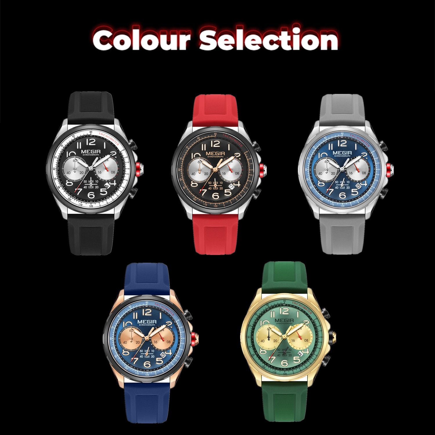 MEGIR Men’s Military Sport Watch – Chronograph, Silicone Strap