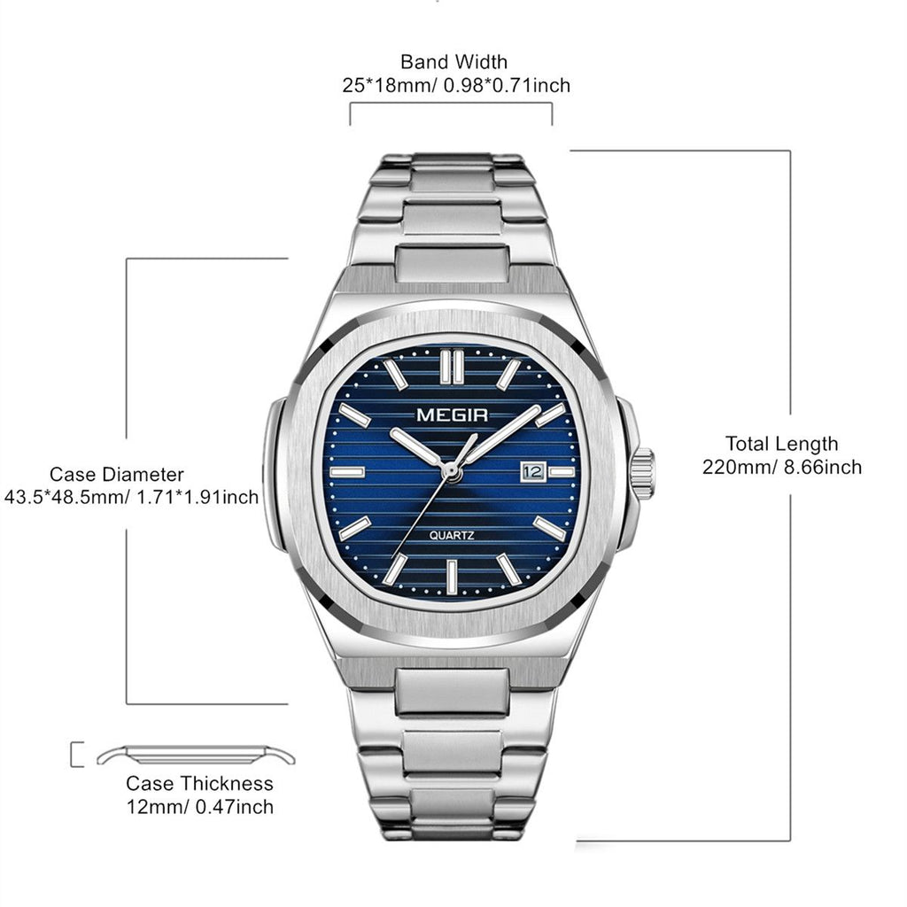 MEGIR Men’s Sport Quartz Watch – Stainless Steel, Luminous, Waterproof