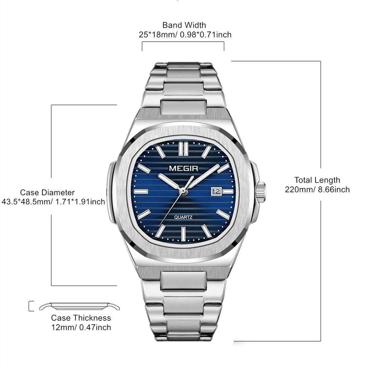 MEGIR Men’s Sport Quartz Watch – Stainless Steel, Luminous, Waterproof