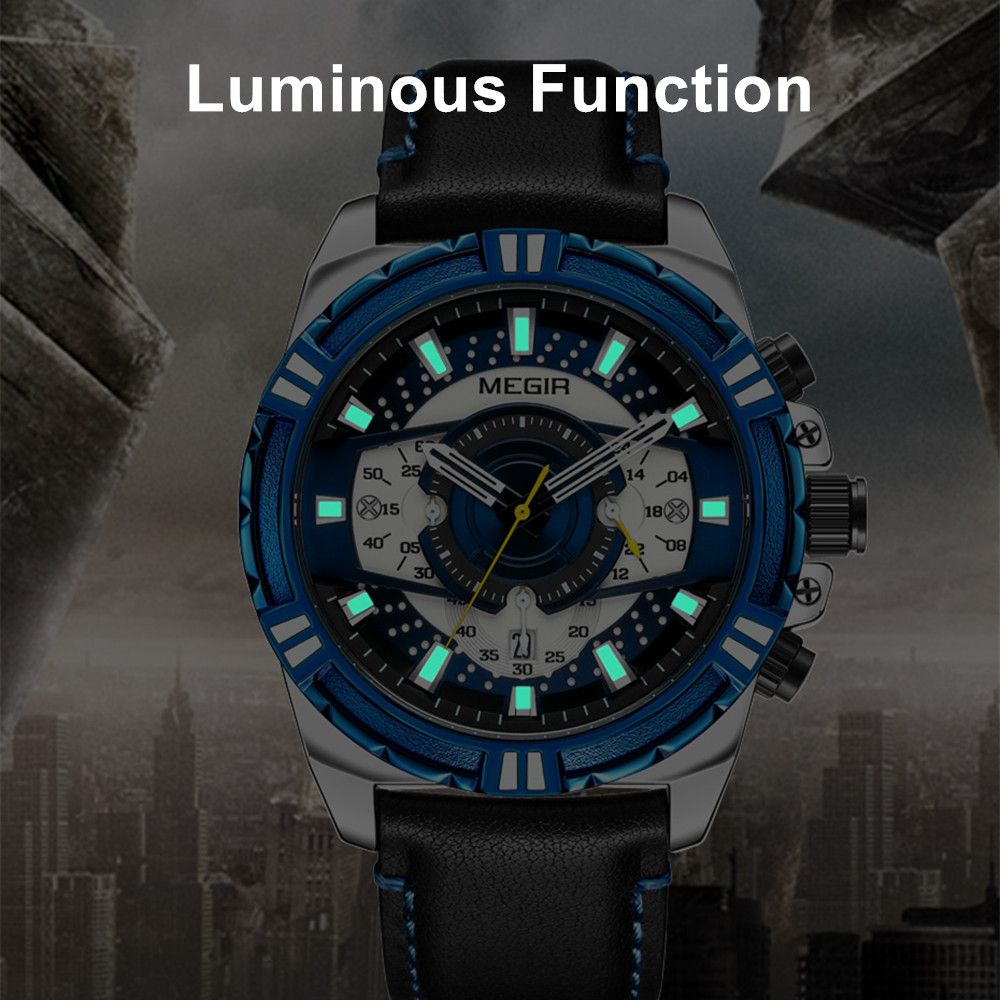 MEGIR Men’s Chronograph Watch – Leather Strap, Waterproof