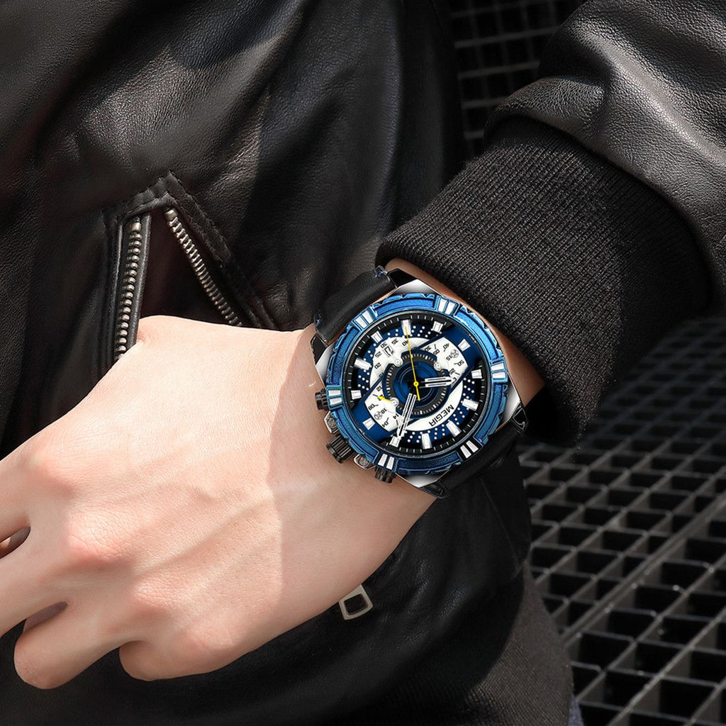 MEGIR Men’s Chronograph Watch – Leather Strap, Waterproof