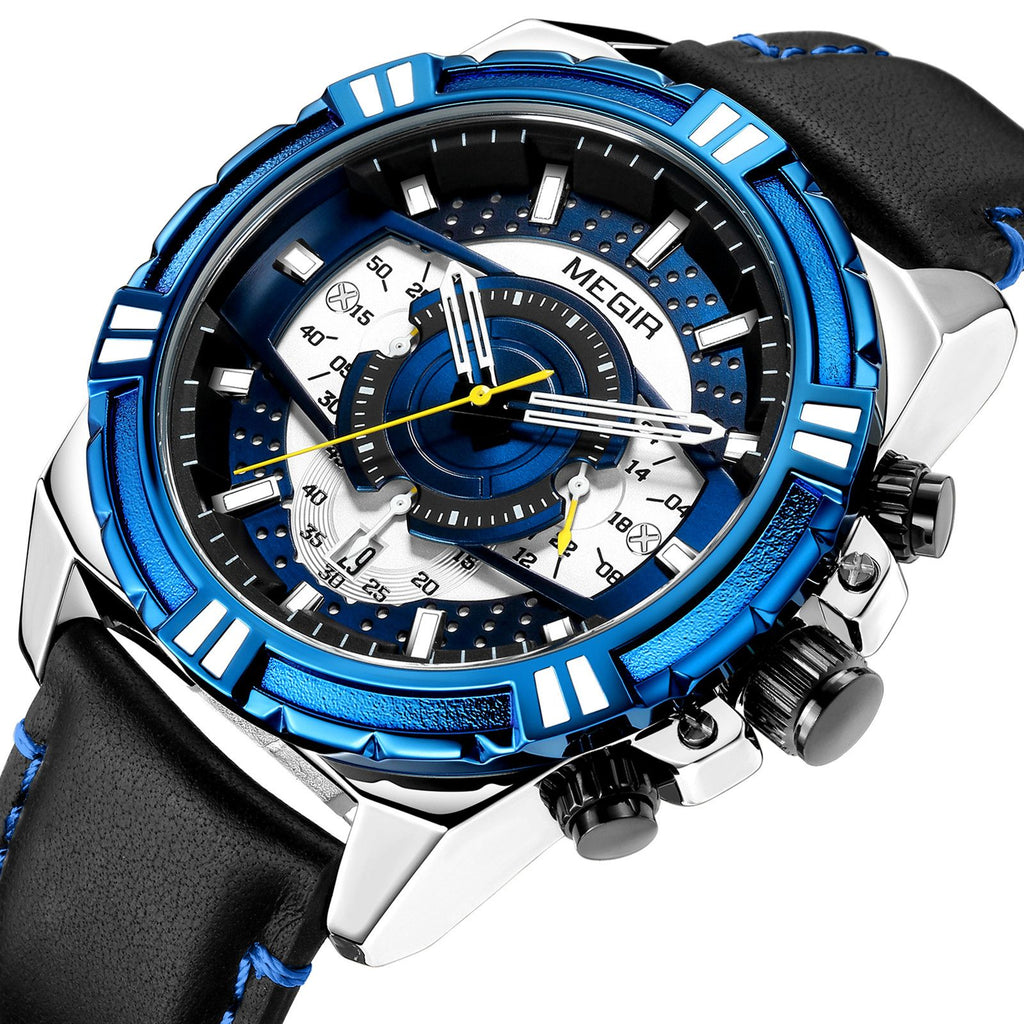 MEGIR Men’s Chronograph Watch – Leather Strap, Waterproof