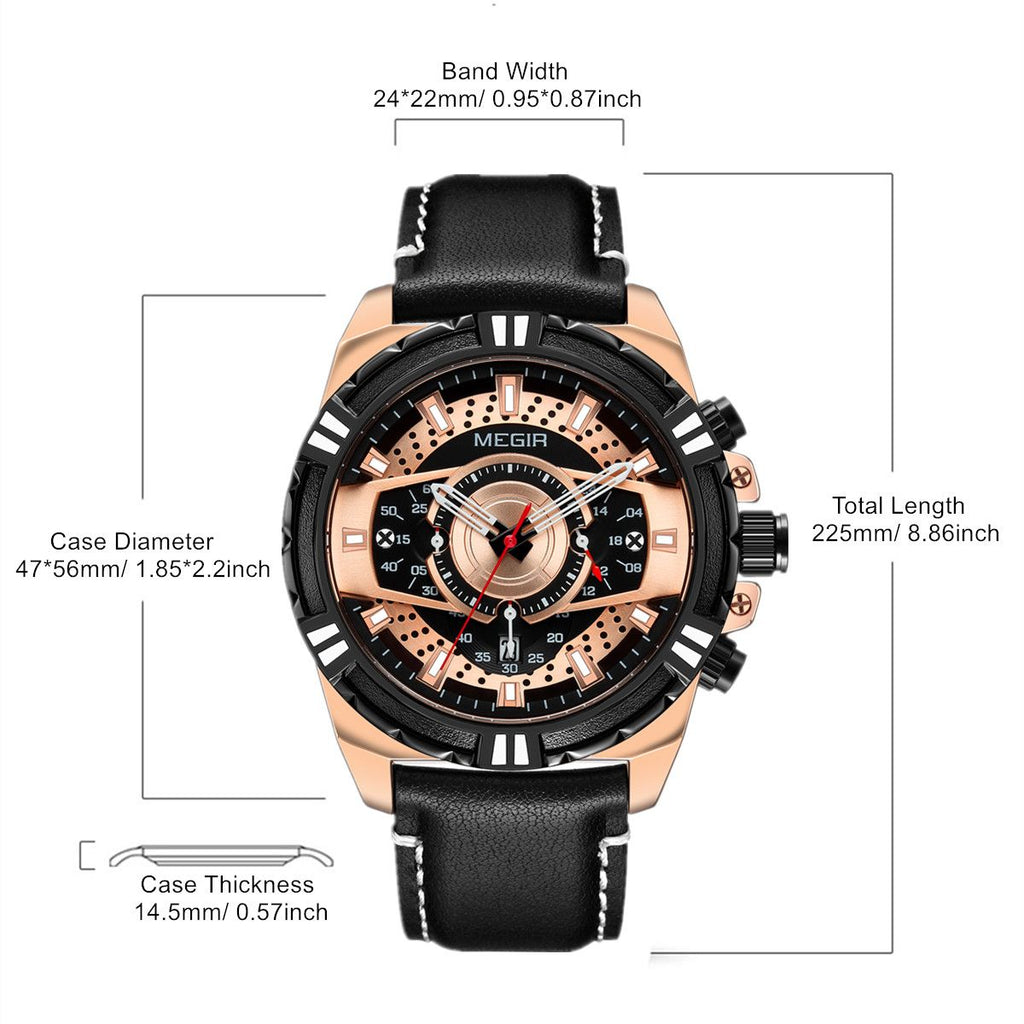 MEGIR Men’s Chronograph Watch – Leather Strap, Waterproof