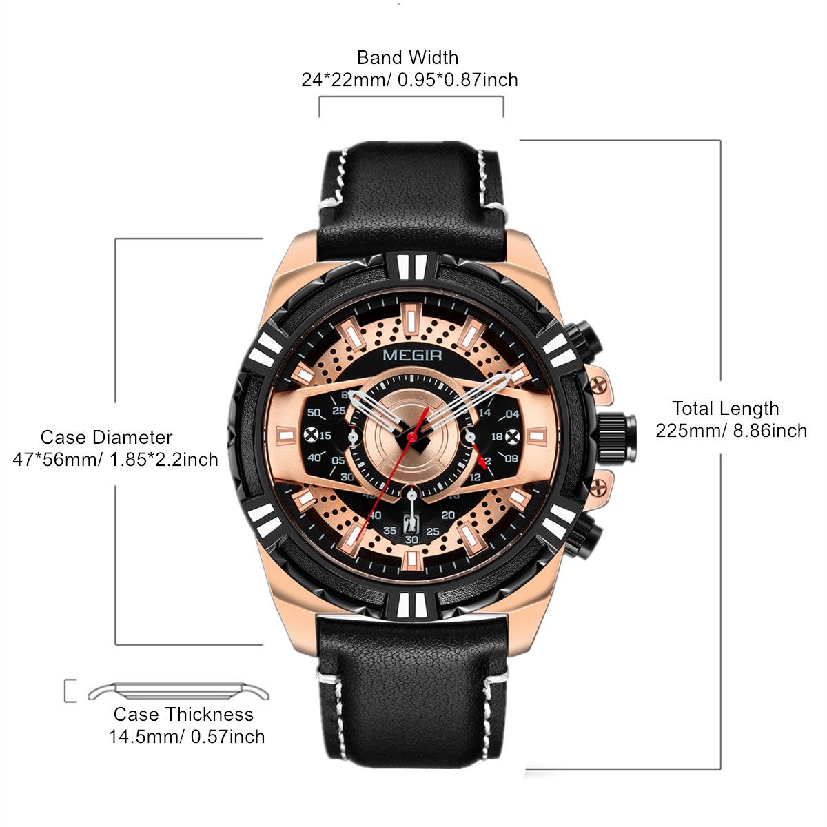 MEGIR Men’s Chronograph Watch – Leather Strap, Waterproof