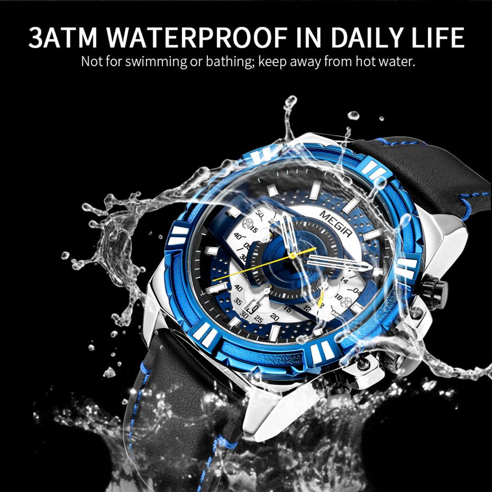 MEGIR Men’s Chronograph Watch – Leather Strap, Waterproof
