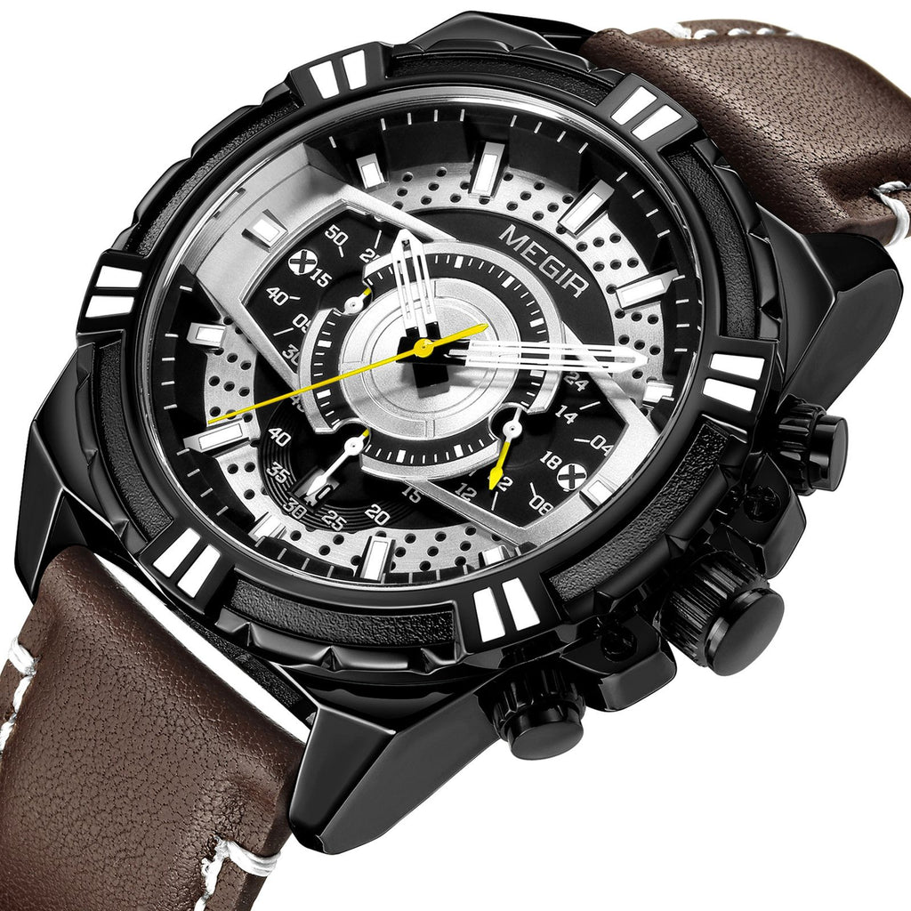 MEGIR Men’s Chronograph Watch – Leather Strap, Waterproof