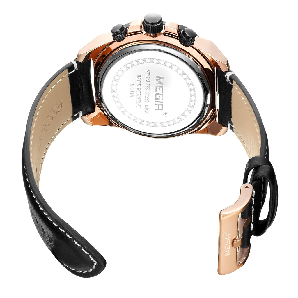 MEGIR Men’s Chronograph Watch – Leather Strap, Waterproof