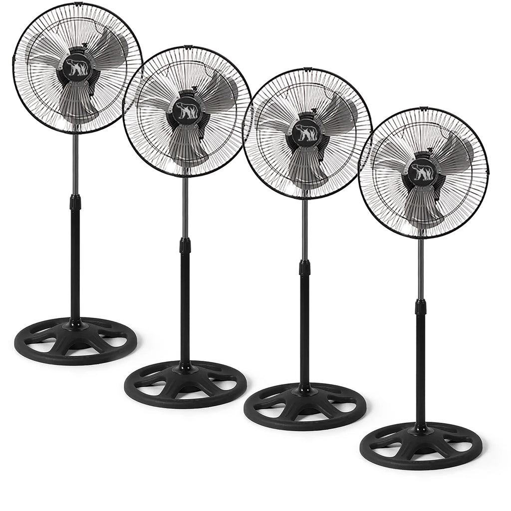 Set of 2 Industrial Standing Fans 80W 3 Speeds 18" Inches 3 Blades Oscillating Base Robust Support 100 to 130 cm High Adjustable to Your Liking Oscillating 120º Oso Spain