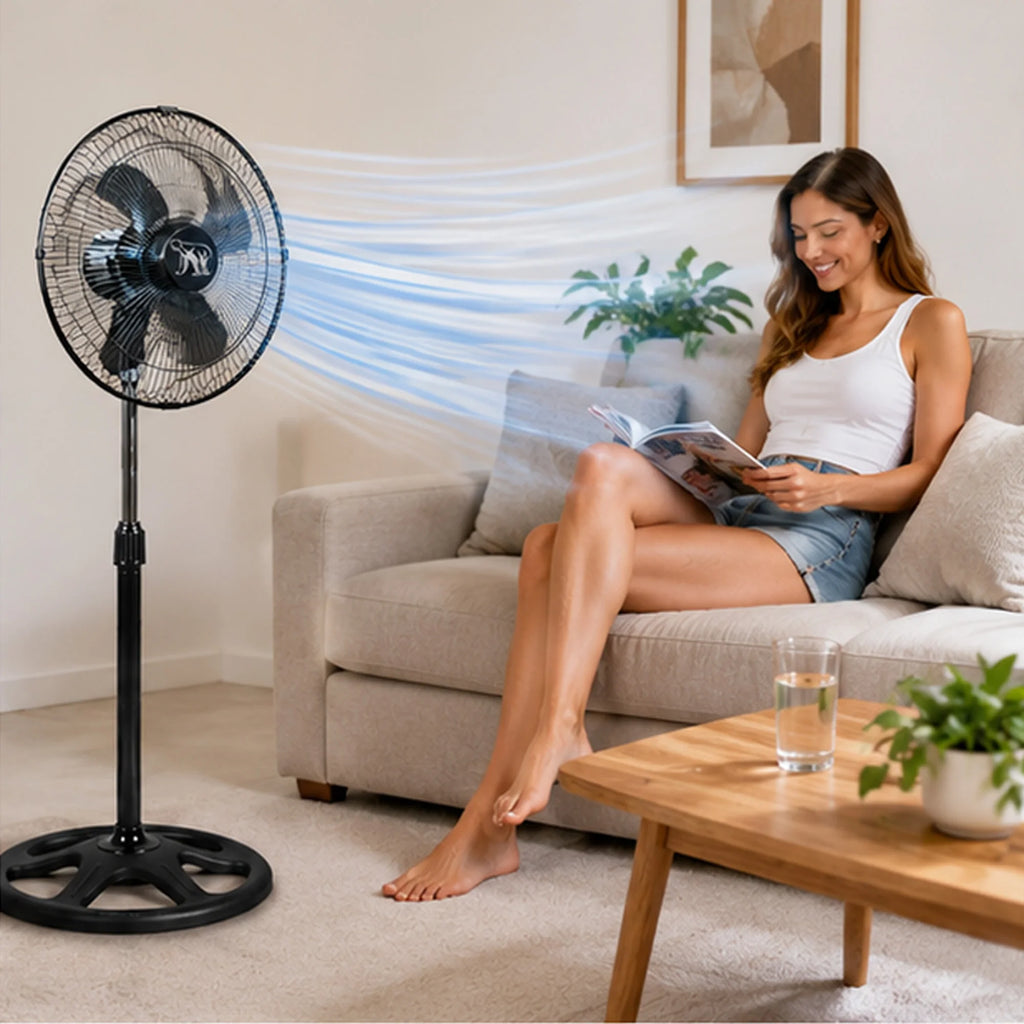 Set of 2 Industrial Standing Fans 80W 3 Speeds 18" Inches 3 Blades Oscillating Base Robust Support 100 to 130 cm High Adjustable to Your Liking Oscillating 120º Oso Spain