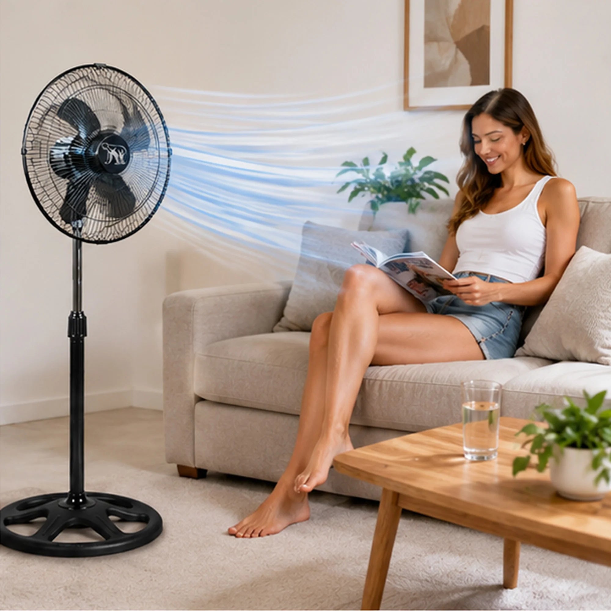 Set of 2 Industrial Standing Fans 80W 3 Speeds 18" Inches 3 Blades Oscillating Base Robust Support 100 to 130 cm High Adjustable to Your Liking Oscillating 120º Oso Spain