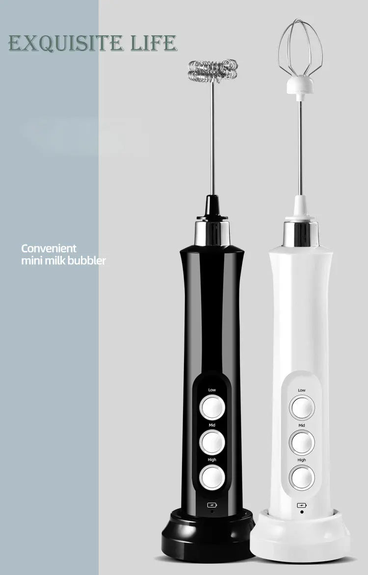 3-in-1 Electric Milk Frother – USB Rechargeable, 3 Speeds