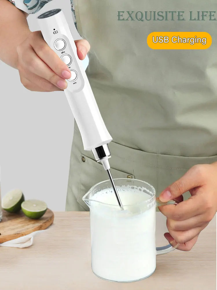 3-in-1 Electric Milk Frother – USB Rechargeable, 3 Speeds